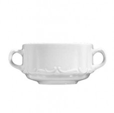 porcelianinis puodelis sriubai, raštuotas puodelis, vokiškas kietasis porcelianas, vokiško porceliano lėkštė, kieto porceliano lėkštės, scilis.lt, puodelis su 2 rankenomis